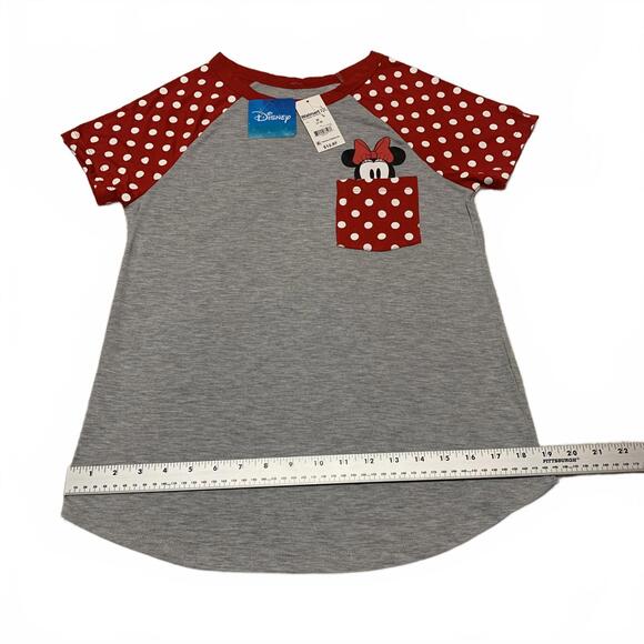 Disney Girls' Size Medium 7-9 Red Grey Minnie Mouse Pocket T Shirt - Picture 5 of 9